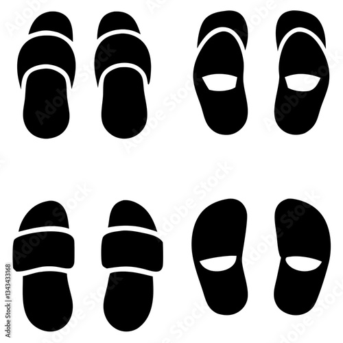 a vector silhouette image of different types of slippers arranged in a grid