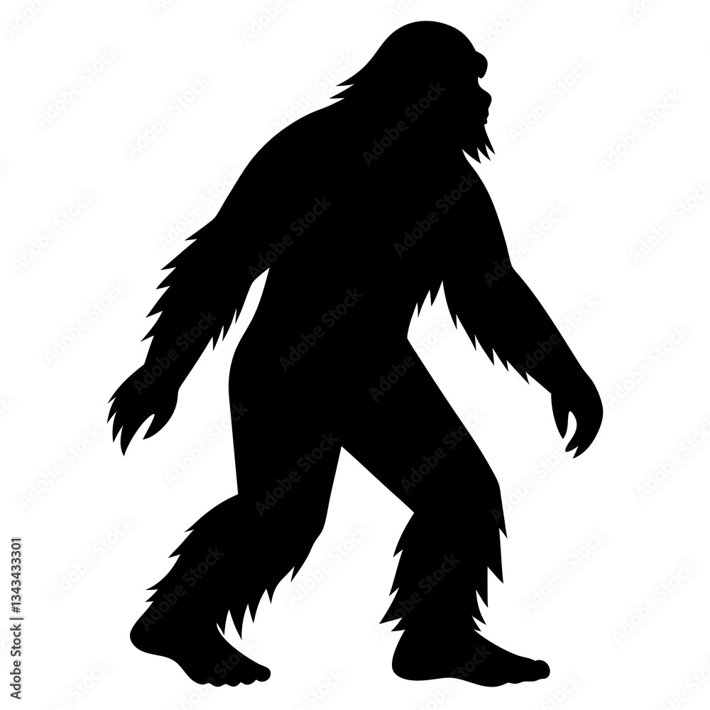a vector silhouette of a Sasquatch (Bigfoot) walking in a natural pose a vector silhouette of a Sasquatch (Bigfoot) walking in a natural pose