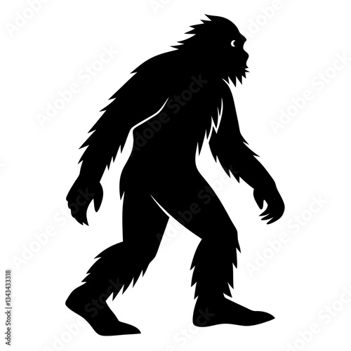 a vector silhouette of a Sasquatch (Bigfoot) walking in a natural pose 