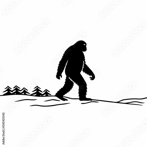 a vector silhouette of a Sasquatch (Bigfoot) walking in a natural pose 