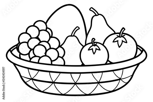 basket full of fruits line art silhouette vector illustration
