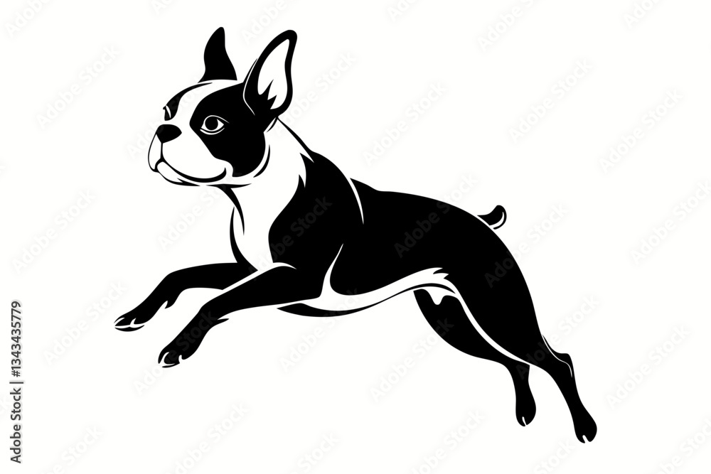Fototapeta premium boston terrier dog jump line art silhouette vector illustration