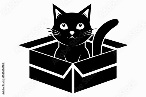 cat in box line art silhouette vector illustration