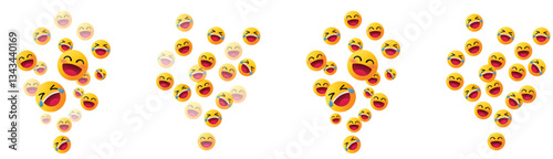 Groups of funny happy emojis with tears of joy streaming down their faces, expressing extreme laughter, amusement, entertainment, meme, humor reaction and emotion on social media