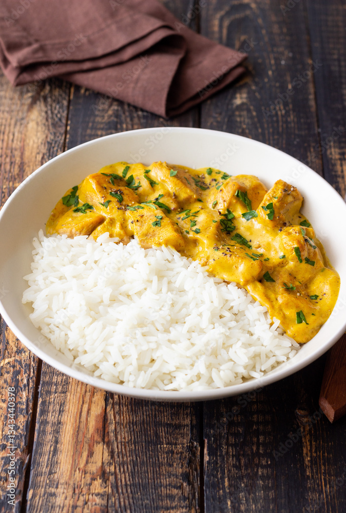 Chicken curry with rice. Tikka Masala. Indian food. Chicken curry with rice. Tikka Masala. Indian food.