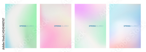 Springtime theme defocused backgrounds with blurred color gradients. Set of graphic templates for creative Spring season design. Vector illustration.