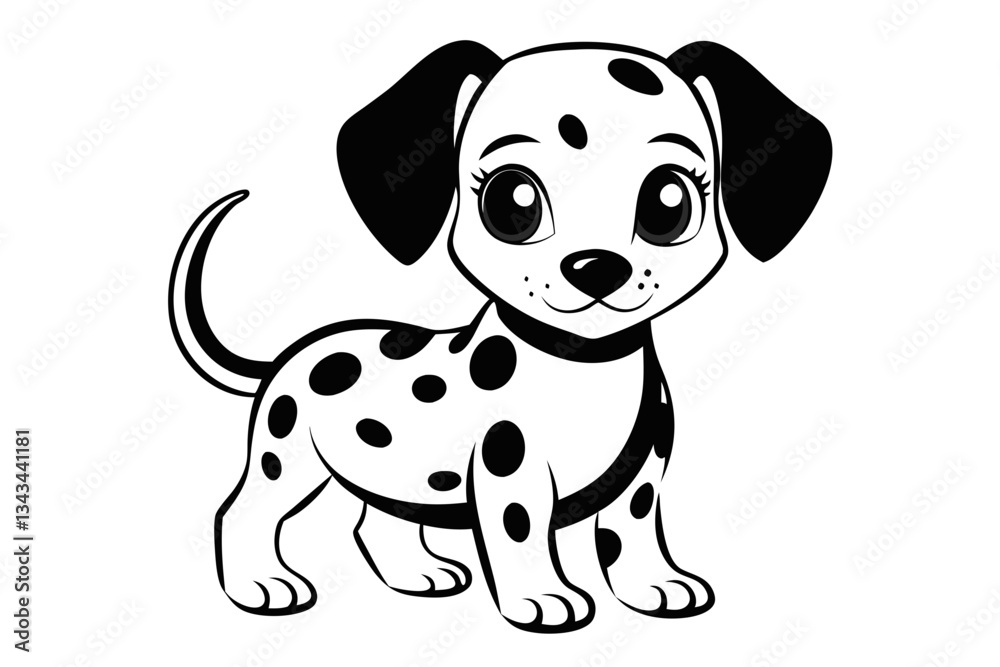 Fototapeta premium cute baby dalmatian dog line art silhouette vector illustration