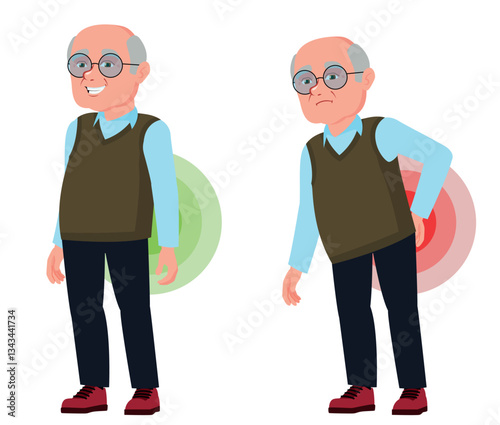 An elderly man with back pain. Old man with radiculitis
