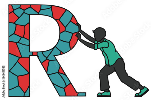 Geometric and vibrant letter R filled with a colorful mosaic of triangles, offering a dynamic and visually stimulating design for modern art projects