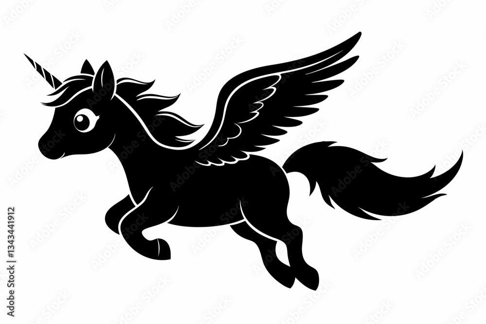 Fototapeta premium cute unicorn flying line art silhouette vector illustration