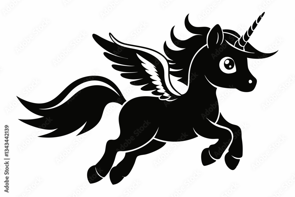 Fototapeta premium cute unicorn flying line art silhouette vector illustration