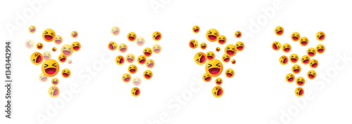 Groups of funny laughing emojis floating, element clipart for expressing joy, entertainment, positivity, comedy, joke, happiness and hilarity on online social media platforms