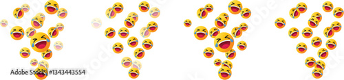 Vector compositions of laughing emojis with tears of joy reaction floating and flying, social media symbols icons for expressing amusement and positive emotions