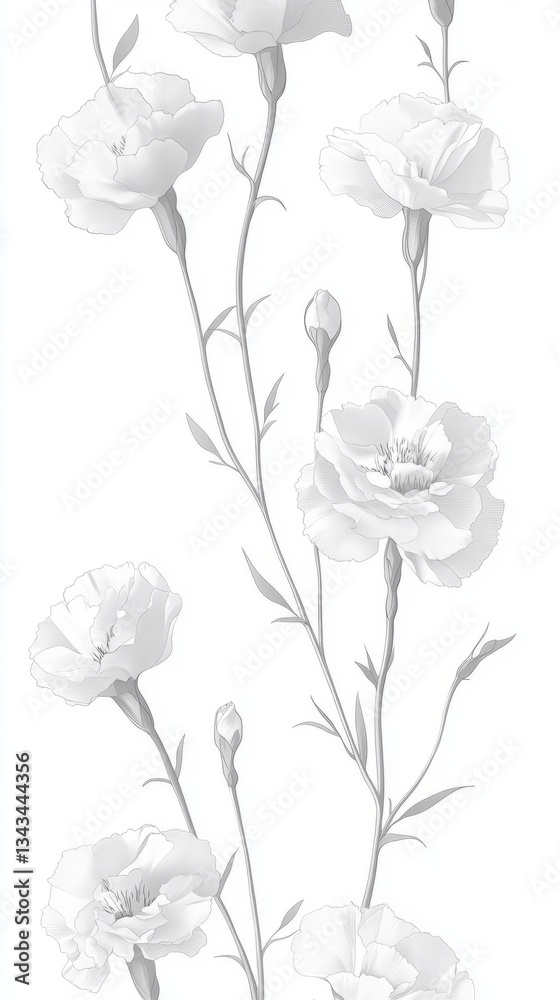 Obraz premium Checkerboard pattern of white carnation silhouettes on white background