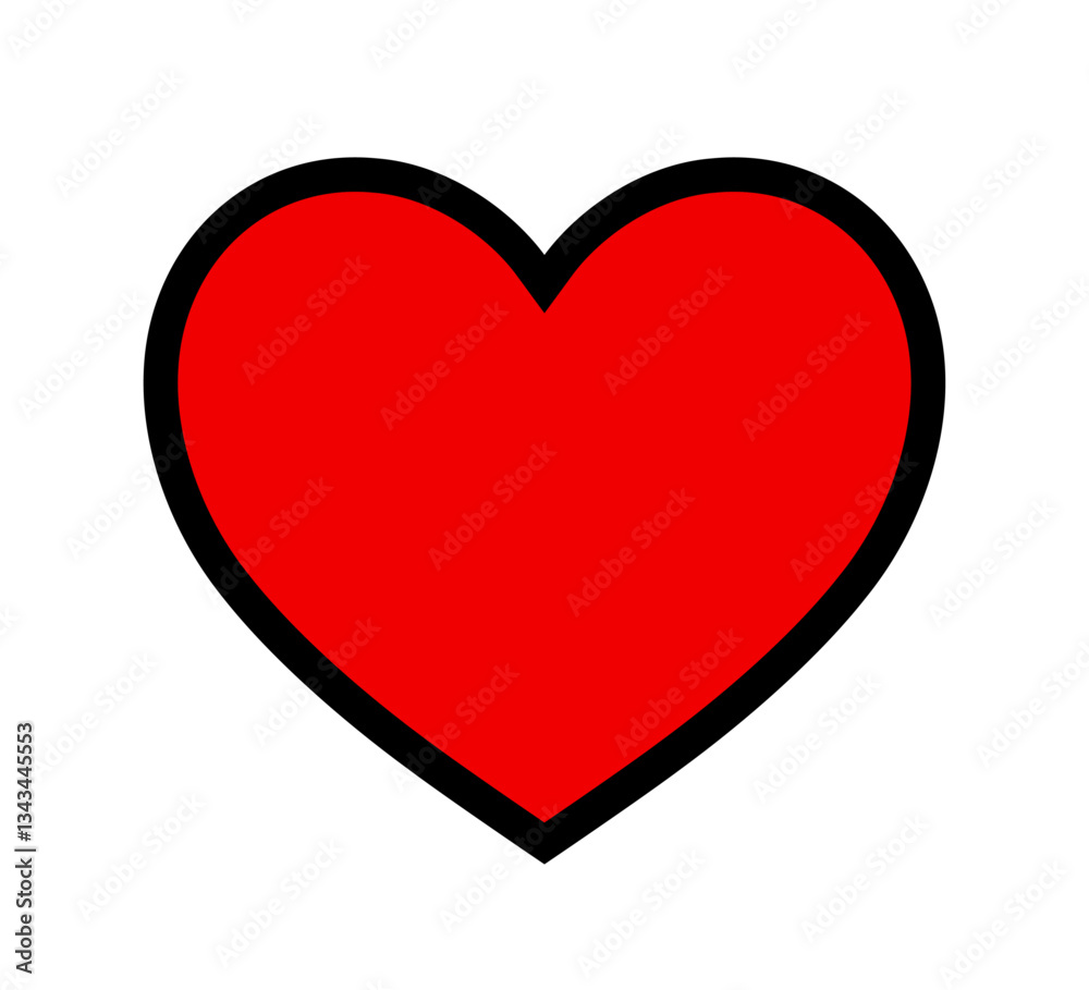 Red heart icon with black stroke vector illustration. Flat heart with stroke. Heart shape. Vector art Red heart icon with black stroke vector illustration. Flat heart with stroke. Heart shape. Vector art