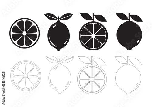 Simple Black and White Lemon and Orange Icons