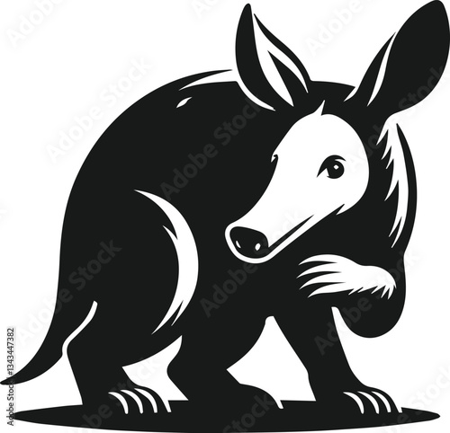 Aardvark looking over its shoulder nervously animal silhouette vector