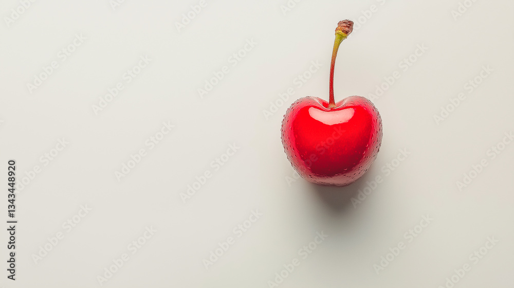 Obraz premium Bright red heart-shaped fruit with a stem placed on a light background