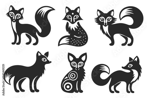 set of fox silhouette vector illustration
