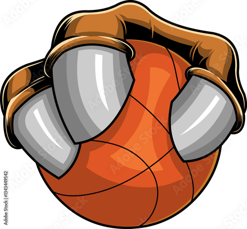 Bull Claw Gripping Basketball Mascot Logo. Vector Hand Drawn Illustration Isolated On Transparent Background