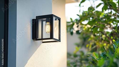 A black outdoor wall light with clear glass and a rectangular frame,Generate AI