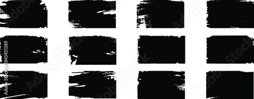 Hand drawn rectangular shapes. Hand-drawn black paint strokes with square and rectangular shapes. Vector rectangular and square text box frames. Black painted squares or rectangular shapes
