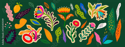 Beautiful modern flower collection with flowers, leaves, flower compositions.	