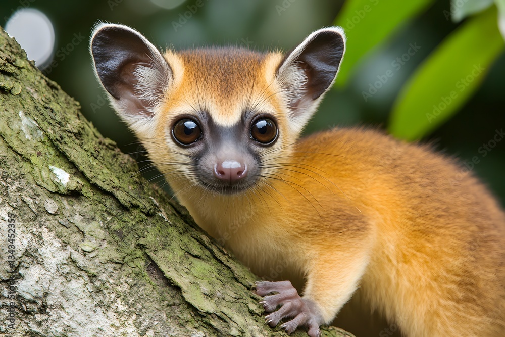 Fototapeta premium Adorable Golden furred Mouse Lemur on Tree Branch