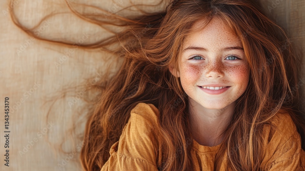 A heartwarming portrait of a girl with freckles, her glowing smile radiating joy against a natural backdrop, emphasizing the beauty of childhood and innocent happiness captured in time. A heartwarming portrait of a girl with freckles, her glowing smile radiating joy against a natural backdrop, emphasizing the beauty of childhood and innocent happiness captured in time.