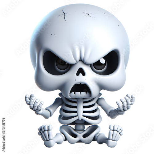 Very angry cute 3D skeleton isolated on white background