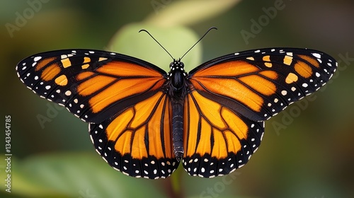 Vibrant Monarch Butterfly Resting on Green Leaf in Natural Habitat