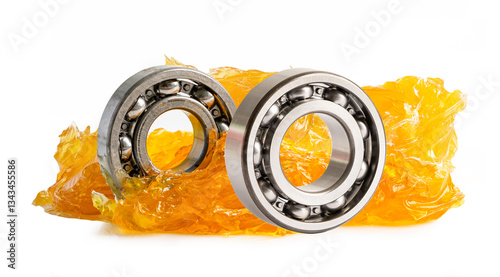 Ball bearing stainless with grease lithium machinery lubrication for automotive and industrial  isolated on white background.
