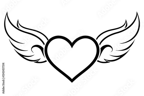 heart wing shape ornament line art silhouette vector illustration