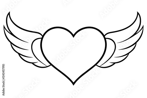 heart wing shape ornament line art silhouette vector illustration