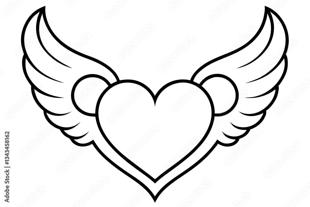 heart wing shape ornament line art silhouette vector illustration heart wing shape ornament line art silhouette vector illustration