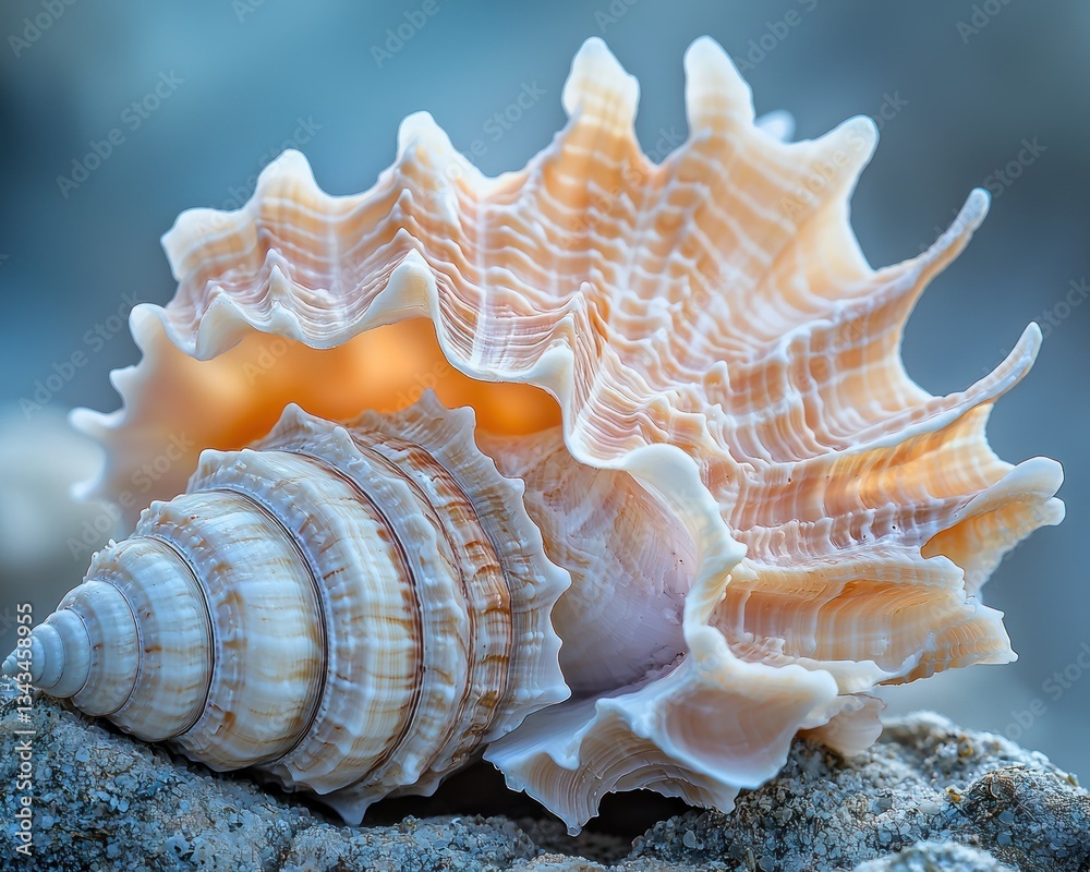 Obraz premium Detailed Close-up Seashell on Rocks, Soft Light