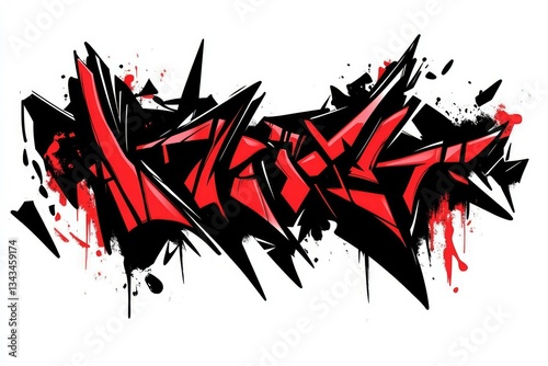 Abstract red and black graffiti with energetic brushstrokes. AI generated
