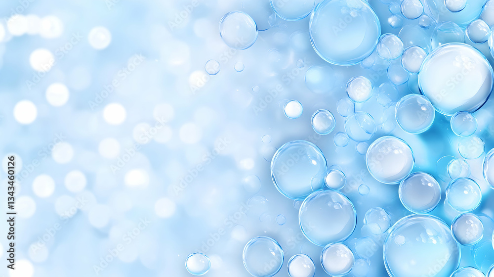 Abstract light blue background with translucent bubbles and bokeh Abstract light blue background with translucent bubbles and bokeh