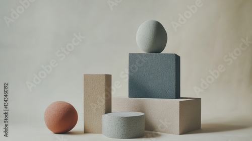 Abstract Composition of Geometric Shapes in Soft Color Palette