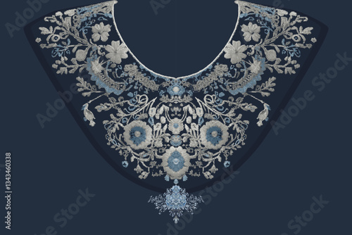 Ethnic Neck Collar Embroidery Collection Geometric Oriental Floral Patterns in Tribal Bohemian and Traditional Lace Styles for Fashion and Textile Design