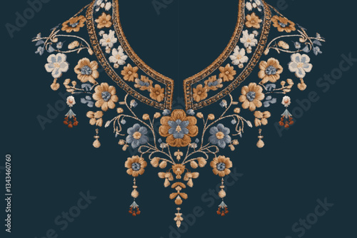 Ethnic Neck Collar Embroidery Collection Geometric Oriental Floral Patterns in Tribal Bohemian and Traditional Lace Styles for Fashion and Textile Design