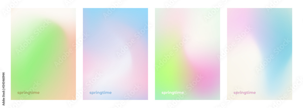 Fototapeta premium Set of springtime theme defocused backgrounds with blurred color gradients. Templates for creative Spring season graphic design. Vector illustration.