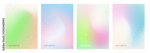 Set of springtime theme defocused backgrounds with blurred color gradients. Templates for creative Spring season graphic design. Vector illustration.