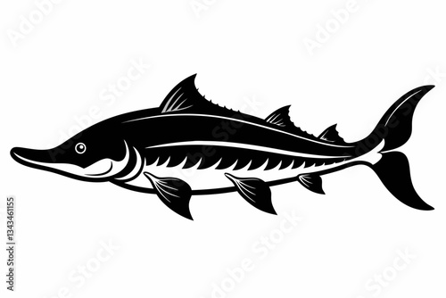 lake sturgeon line art silhouette vector illustration