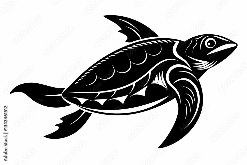 Fototapeta premium leatherback sea turtle line art silhouette vector illustration