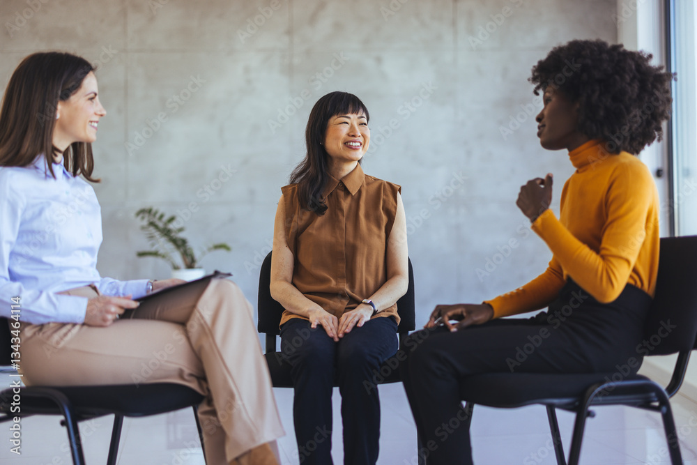 Fototapeta premium Diverse Group Engaged in a Friendly and Dynamic Professional Discussion