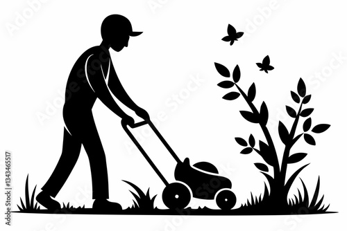 mow the grass line art silhouette vector illustration