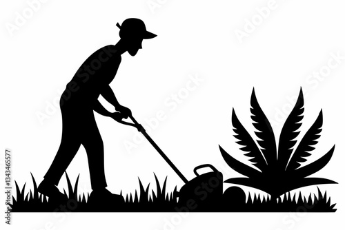 mow the grass line art silhouette vector illustration