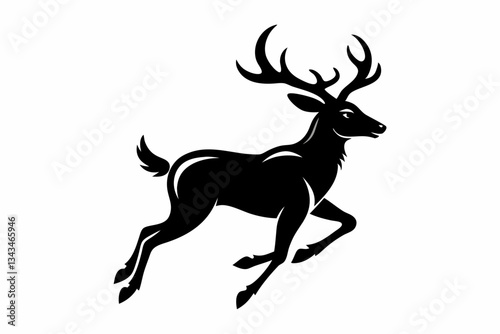 mule deer running line art silhouette vector illustration