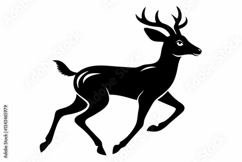 mule deer running line art silhouette vector illustration
